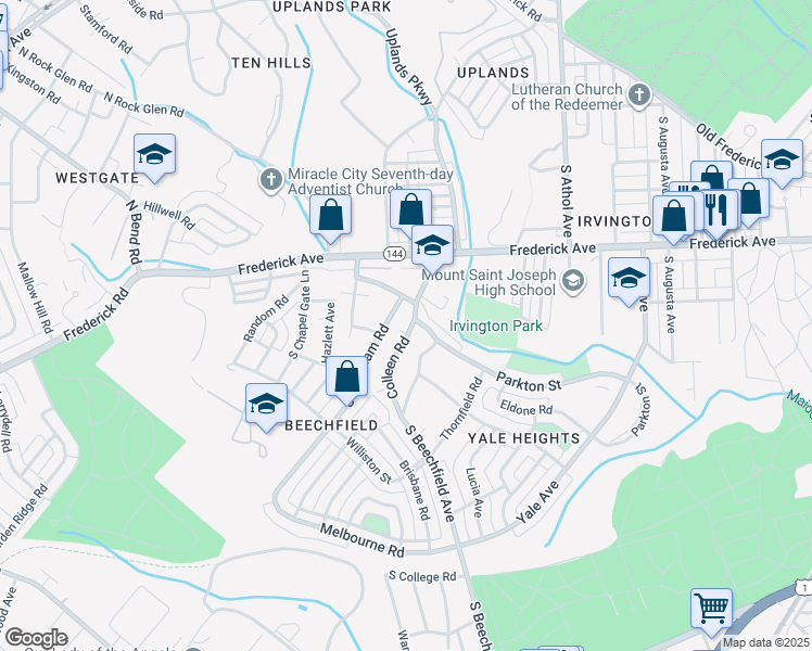 map of restaurants, bars, coffee shops, grocery stores, and more near 402 Colleen Road in Baltimore