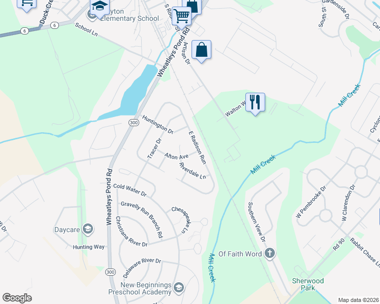 map of restaurants, bars, coffee shops, grocery stores, and more near 45 Riverdale Lane in Clayton