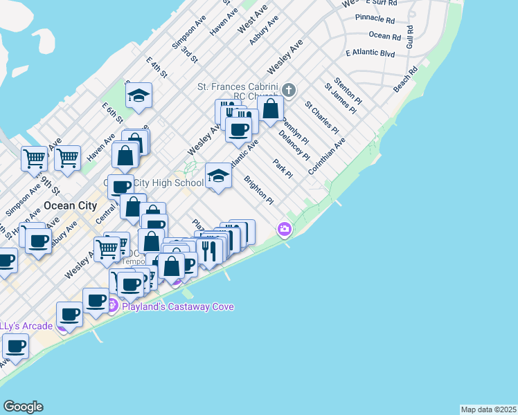 map of restaurants, bars, coffee shops, grocery stores, and more near 891 5th Street in Ocean City