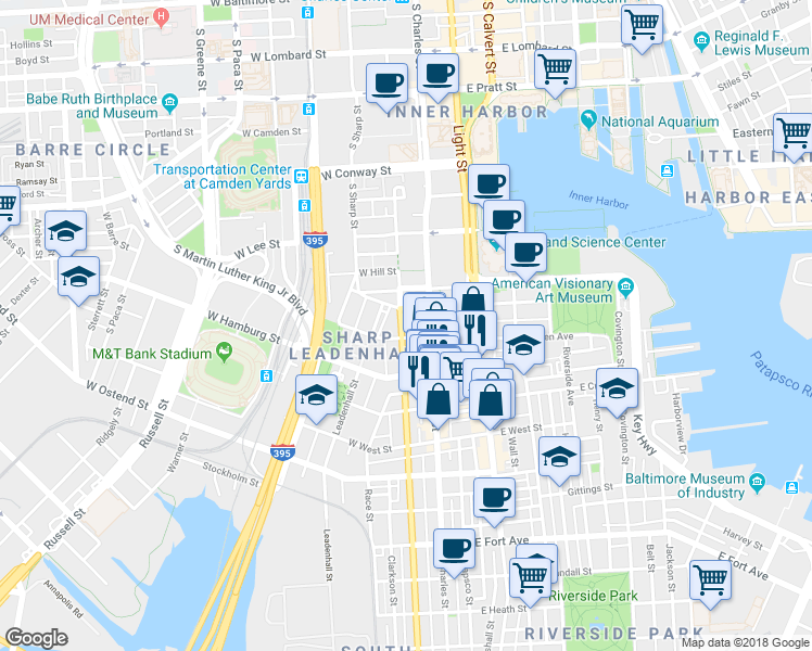 map of restaurants, bars, coffee shops, grocery stores, and more near 817 South Hanover Street in Baltimore
