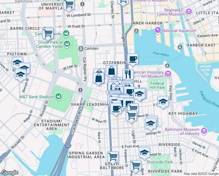 map of restaurants, bars, coffee shops, grocery stores, and more near 817 South Hanover Street in Baltimore