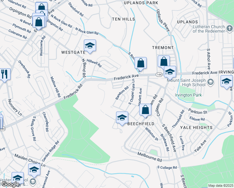 map of restaurants, bars, coffee shops, grocery stores, and more near 516 Random Road in Baltimore