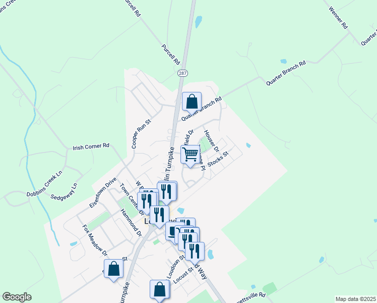 map of restaurants, bars, coffee shops, grocery stores, and more near 11 Lovett Drive in Lovettsville