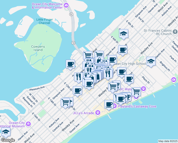 map of restaurants, bars, coffee shops, grocery stores, and more near 945 Haven Avenue in Ocean City