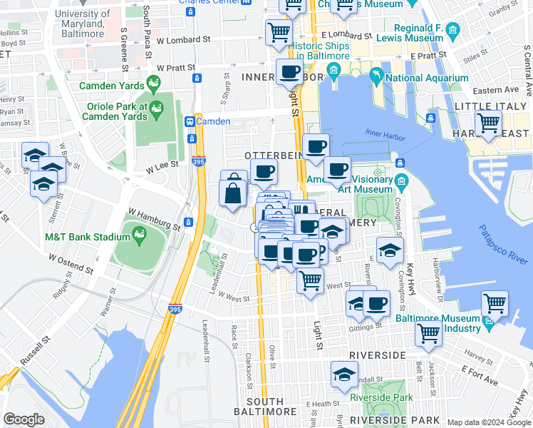 map of restaurants, bars, coffee shops, grocery stores, and more near 8 West Churchill Street in Baltimore