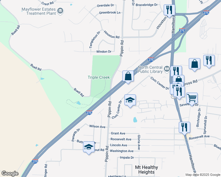map of restaurants, bars, coffee shops, grocery stores, and more near 11146 Pippin Road in Cincinnati