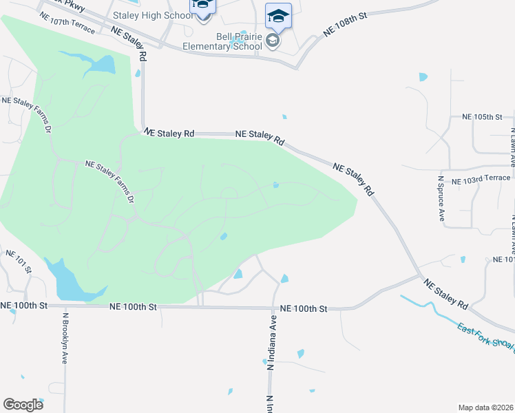 map of restaurants, bars, coffee shops, grocery stores, and more near 3009 Northeast 102nd Terrace in Kansas City