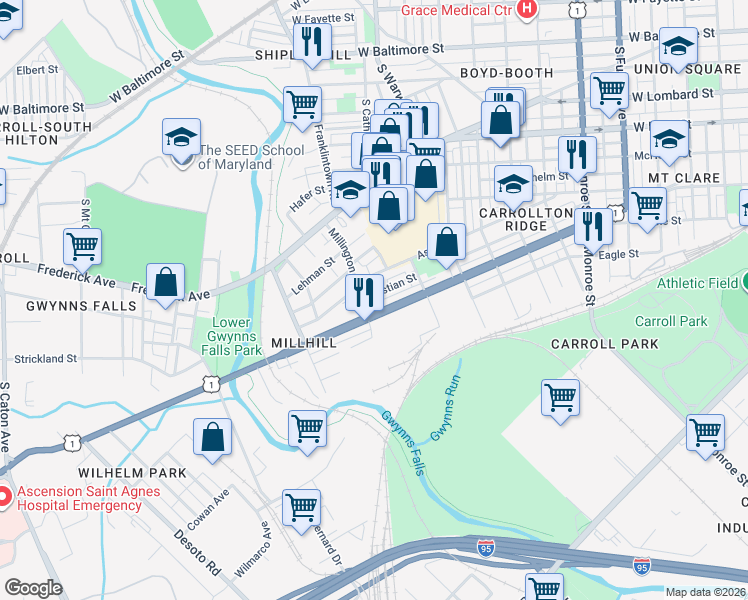 map of restaurants, bars, coffee shops, grocery stores, and more near 2541 Christian Street in Baltimore