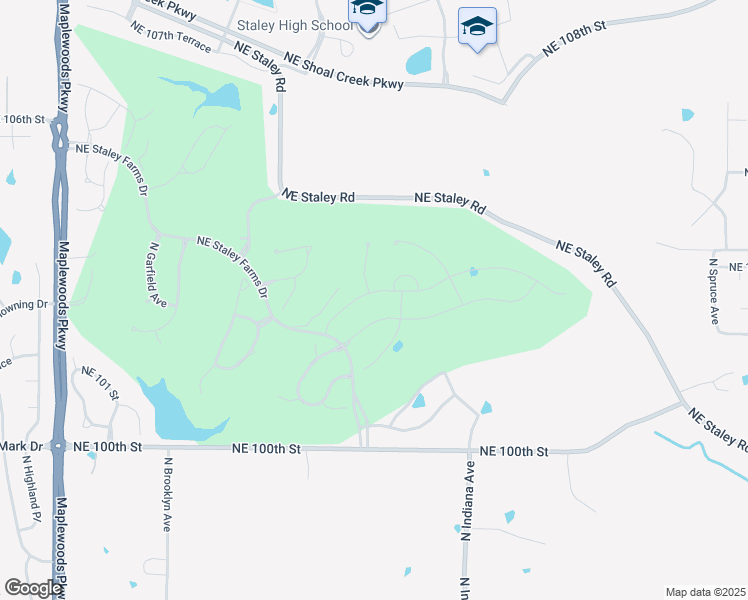 map of restaurants, bars, coffee shops, grocery stores, and more near 2901 Northeast 102nd Terrace in Kansas City