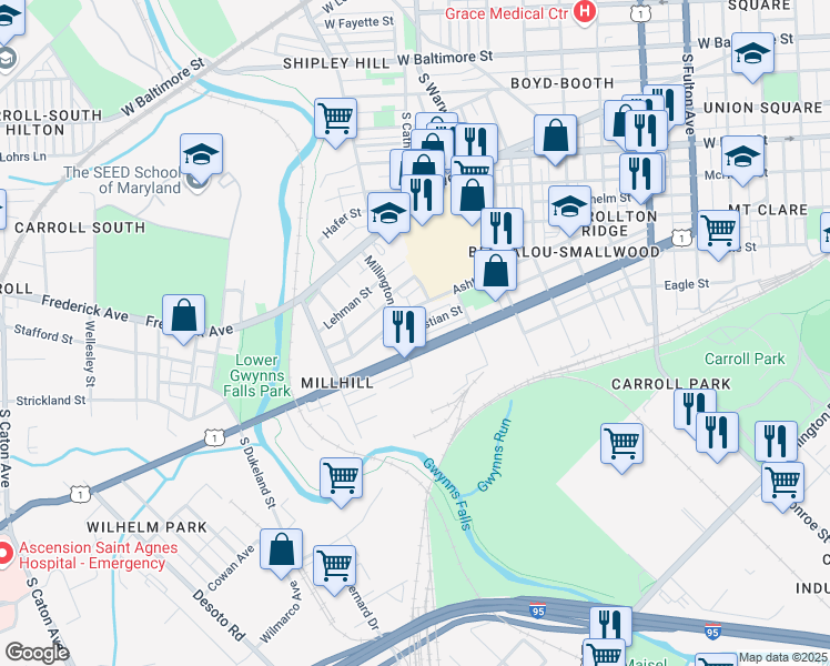 map of restaurants, bars, coffee shops, grocery stores, and more near 2541 Christian Street in Baltimore