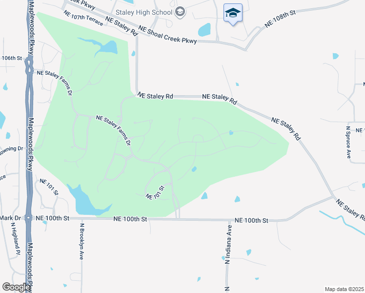 map of restaurants, bars, coffee shops, grocery stores, and more near 2901 Northeast 102nd Terrace in Kansas City