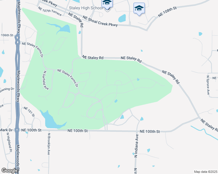 map of restaurants, bars, coffee shops, grocery stores, and more near 2901 Northeast 102nd Terrace in Kansas City