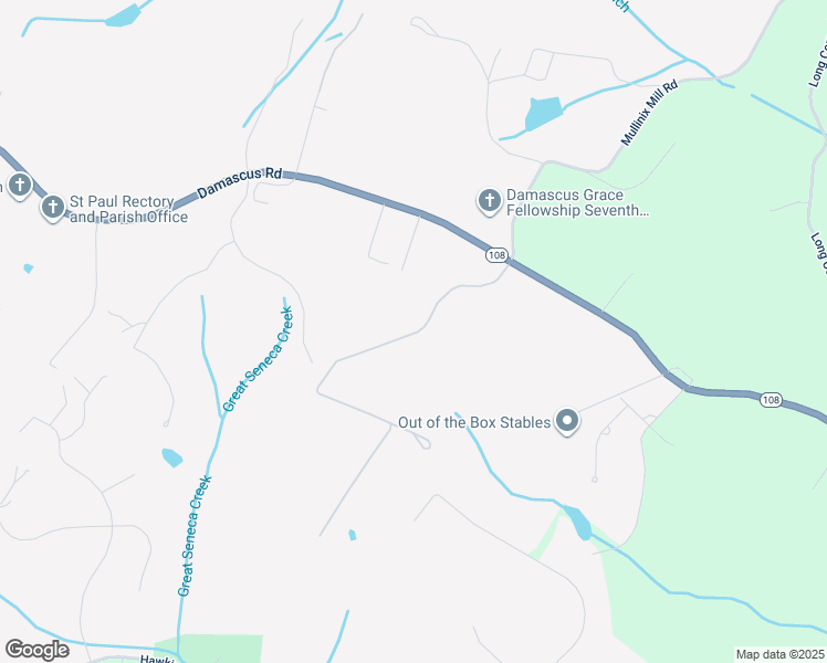 map of restaurants, bars, coffee shops, grocery stores, and more near 25804 Bowman Acres Lane in Damascus