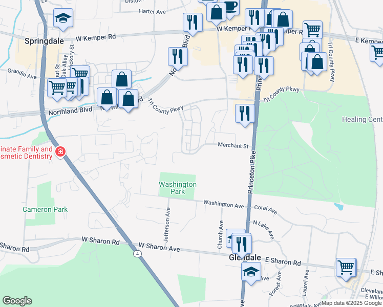 map of restaurants, bars, coffee shops, grocery stores, and more near 135 Merchant Street in Cincinnati