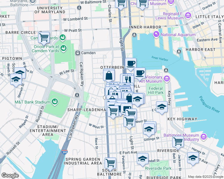 map of restaurants, bars, coffee shops, grocery stores, and more near 800 South Charles Street in Baltimore