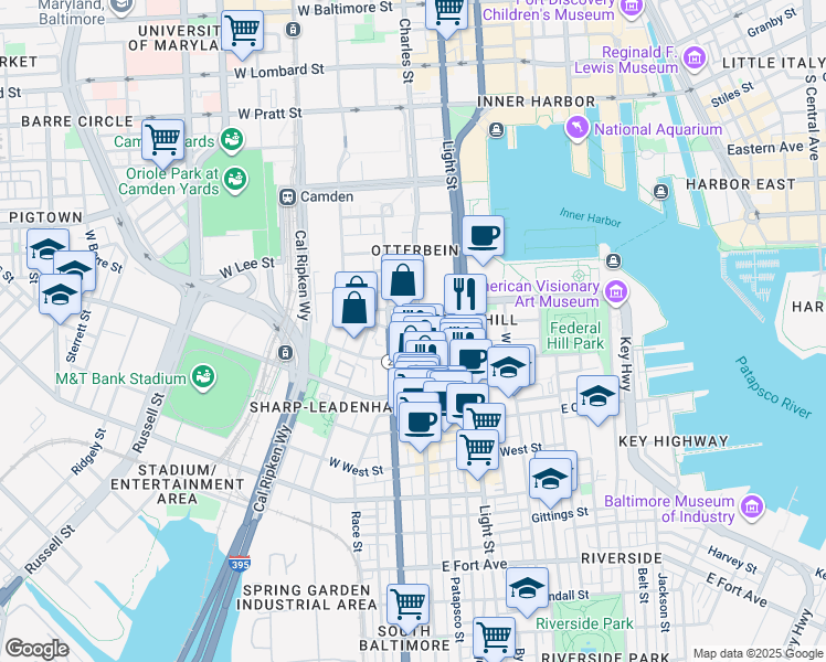 map of restaurants, bars, coffee shops, grocery stores, and more near 800 South Charles Street in Baltimore