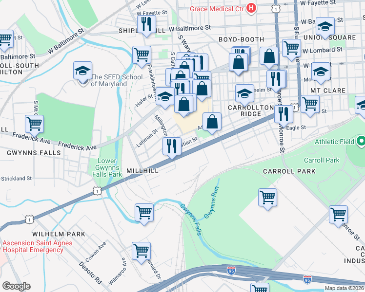 map of restaurants, bars, coffee shops, grocery stores, and more near 101 Independence Avenue Southeast in Washington