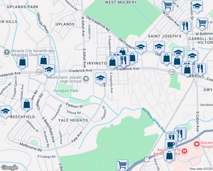 map of restaurants, bars, coffee shops, grocery stores, and more near 401 Yale Avenue in Baltimore