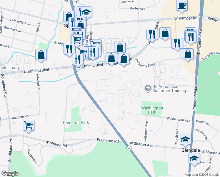 map of restaurants, bars, coffee shops, grocery stores, and more near 1 Kenilworth Court in Cincinnati
