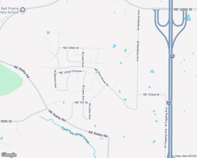 map of restaurants, bars, coffee shops, grocery stores, and more near 5012 Northeast 103rd Court in Kansas City