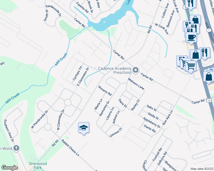 map of restaurants, bars, coffee shops, grocery stores, and more near 63 Raphael Road in Smyrna