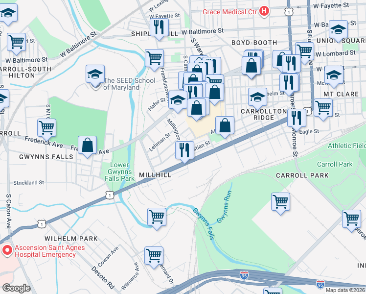 map of restaurants, bars, coffee shops, grocery stores, and more near 101 Independence Avenue Southeast in Washington