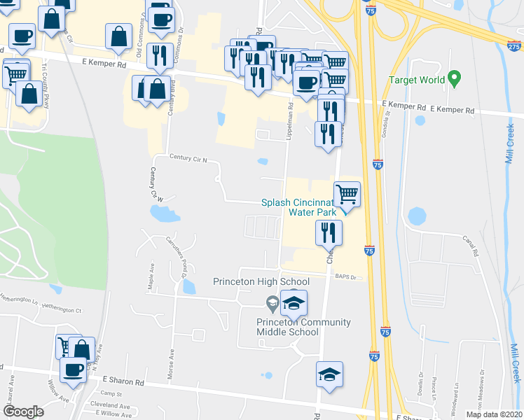map of restaurants, bars, coffee shops, grocery stores, and more near 11365 Lippelman Road in Cincinnati