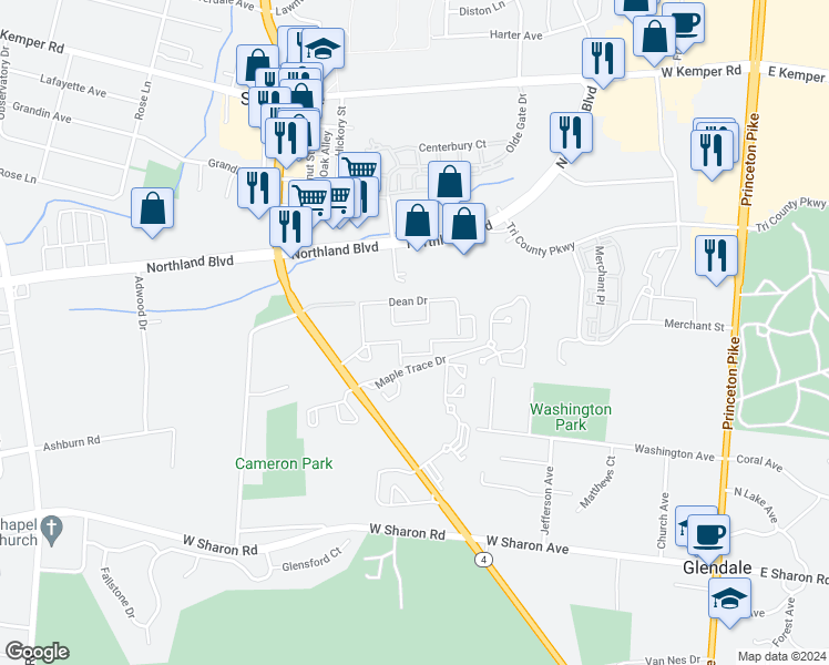 map of restaurants, bars, coffee shops, grocery stores, and more near 707 Bancroft Circle in Springdale