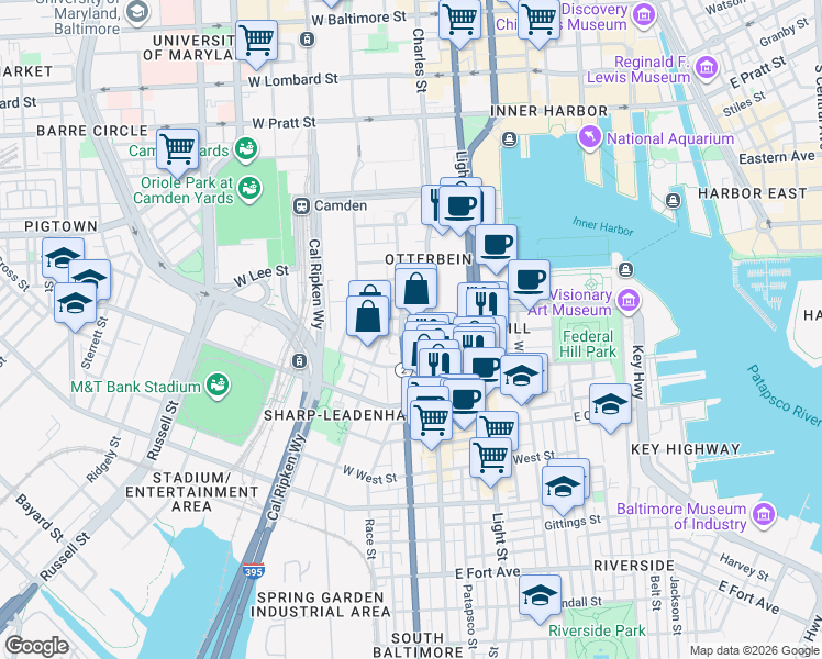 map of restaurants, bars, coffee shops, grocery stores, and more near in Baltimore