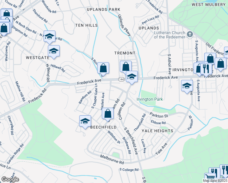 map of restaurants, bars, coffee shops, grocery stores, and more near 4902 Parkton Court in Baltimore