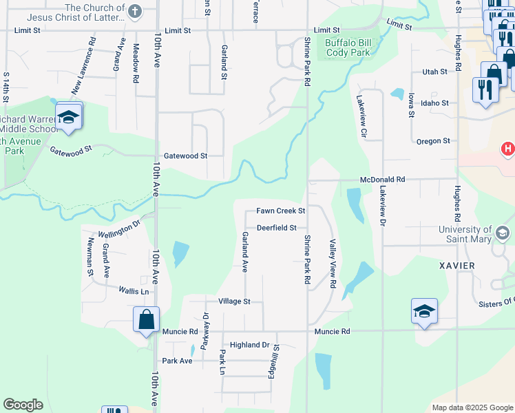 map of restaurants, bars, coffee shops, grocery stores, and more near 740 Fawn Creek Street in Leavenworth