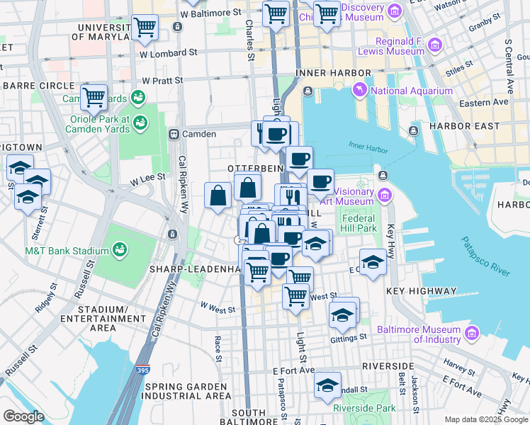 map of restaurants, bars, coffee shops, grocery stores, and more near 14 East Montgomery Street in Baltimore