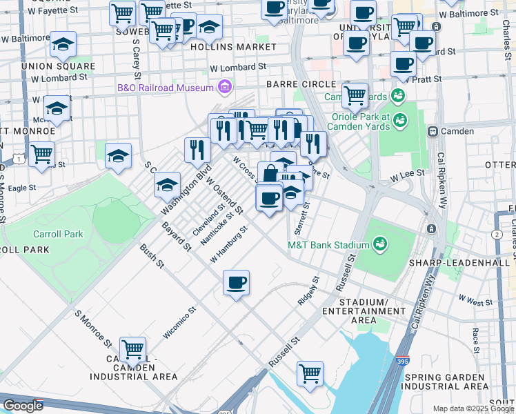 map of restaurants, bars, coffee shops, grocery stores, and more near 101 Independence Avenue Southeast in Washington