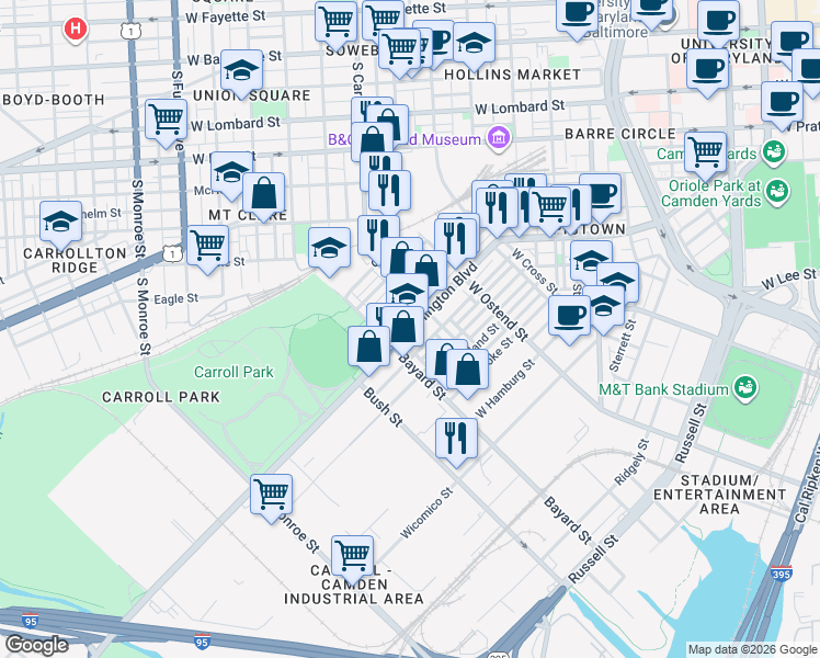 map of restaurants, bars, coffee shops, grocery stores, and more near 101 Independence Avenue Southeast in Washington