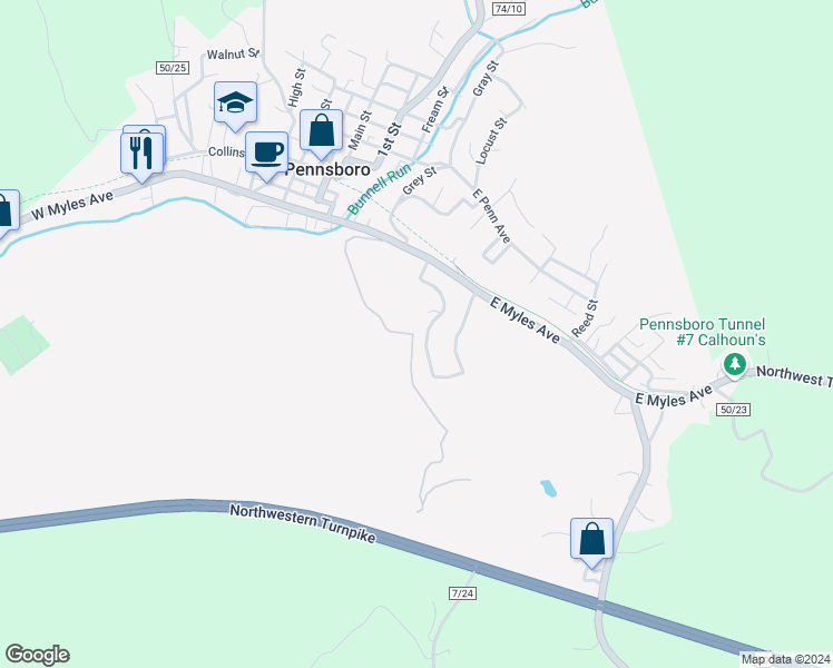 map of restaurants, bars, coffee shops, grocery stores, and more near in Toll Gate