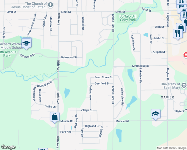 map of restaurants, bars, coffee shops, grocery stores, and more near 740 Fawn Creek Street in Leavenworth