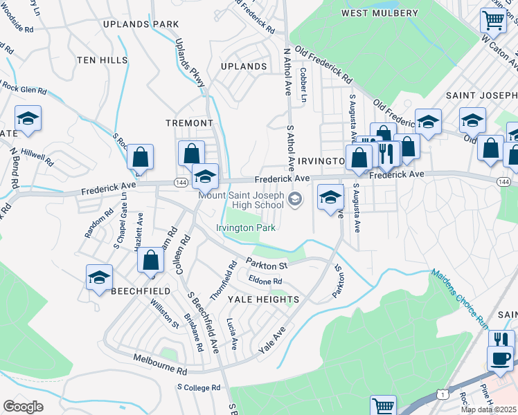 map of restaurants, bars, coffee shops, grocery stores, and more near 330 Martingale Avenue in Baltimore