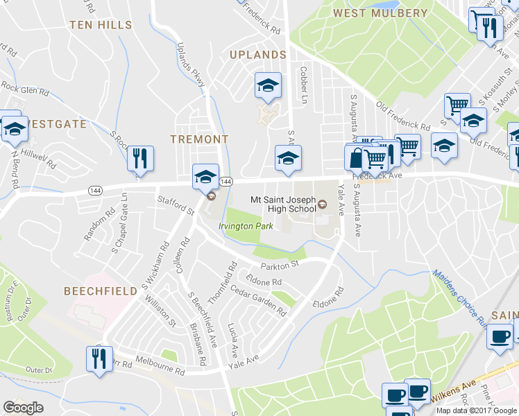 map of restaurants, bars, coffee shops, grocery stores, and more near 330 Martingale Avenue in Baltimore