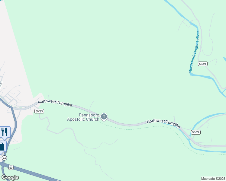 map of restaurants, bars, coffee shops, grocery stores, and more near 465 Northwest Turnpike in Pennsboro