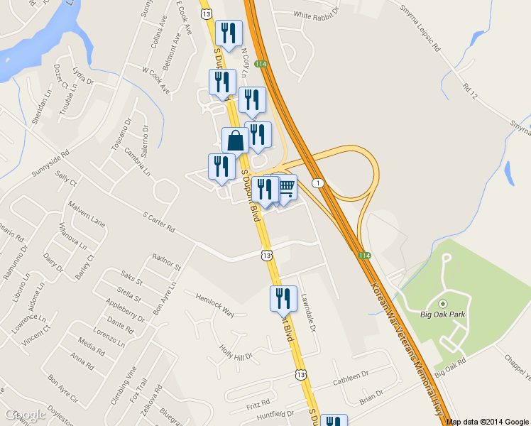 map of restaurants, bars, coffee shops, grocery stores, and more near 150 Stadium St in Smyrna