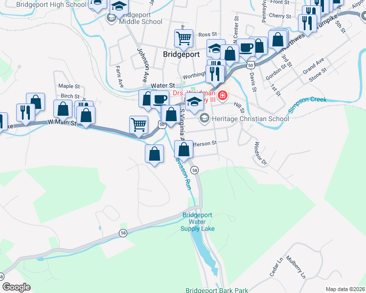 map of restaurants, bars, coffee shops, grocery stores, and more near 242 Jefferson St in Bridgeport