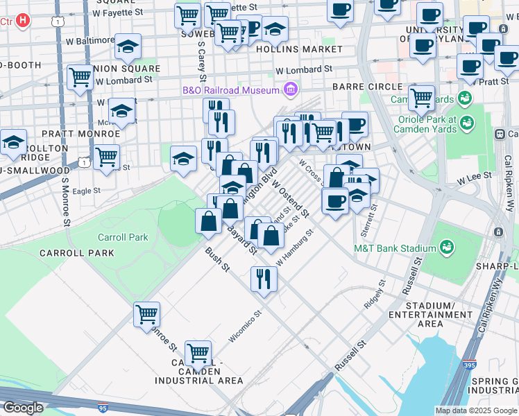 map of restaurants, bars, coffee shops, grocery stores, and more near 101 Independence Avenue Southeast in Washington