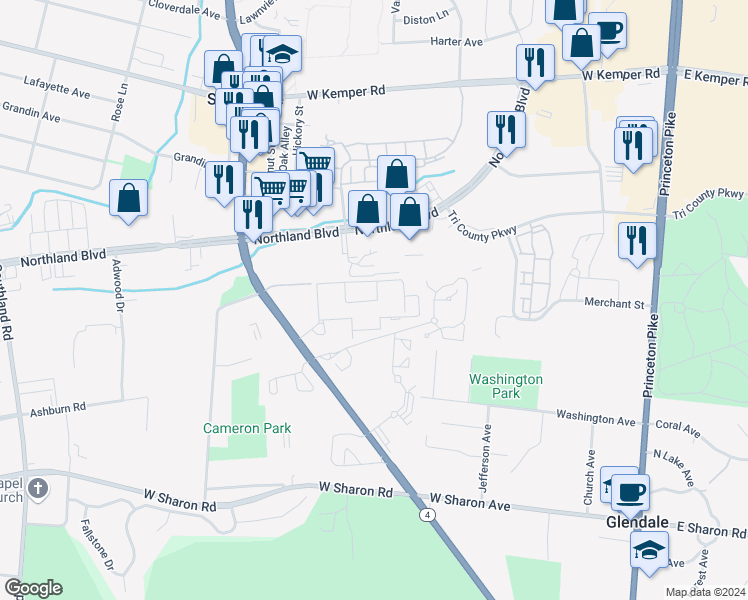 map of restaurants, bars, coffee shops, grocery stores, and more near 707 Bancroft Circle in Springdale