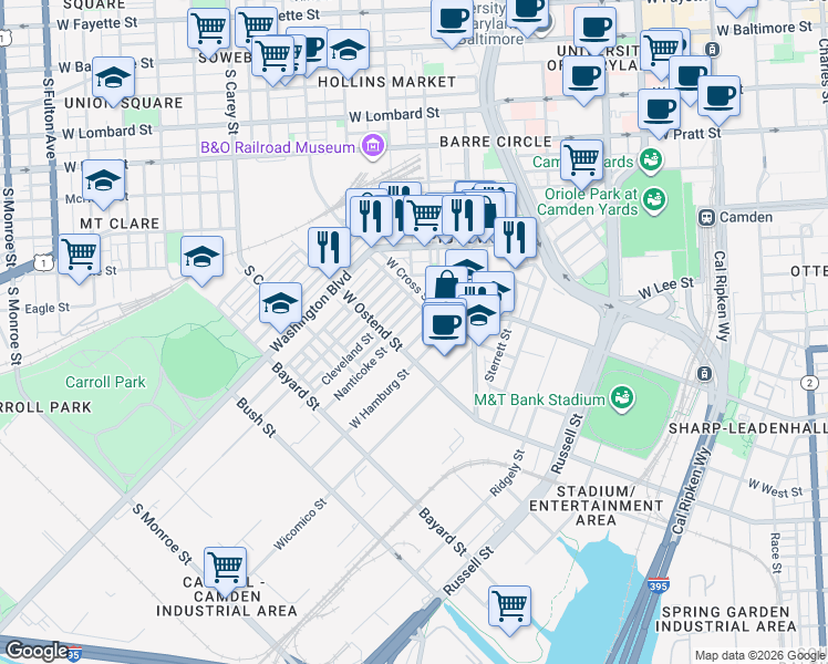 map of restaurants, bars, coffee shops, grocery stores, and more near 101 Independence Avenue Southeast in Washington