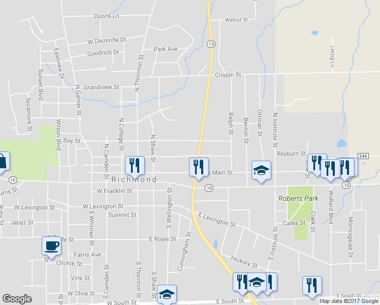 map of restaurants, bars, coffee shops, grocery stores, and more near 304 East Buchanan Street in Richmond