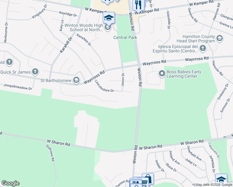 map of restaurants, bars, coffee shops, grocery stores, and more near 11225 Lincolnshire Road in Cincinnati