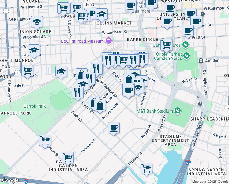 map of restaurants, bars, coffee shops, grocery stores, and more near 1178 Nanticoke Street in Baltimore