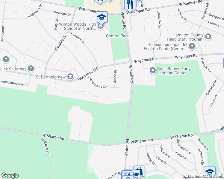 map of restaurants, bars, coffee shops, grocery stores, and more near 11225 Lincolnshire Road in Cincinnati