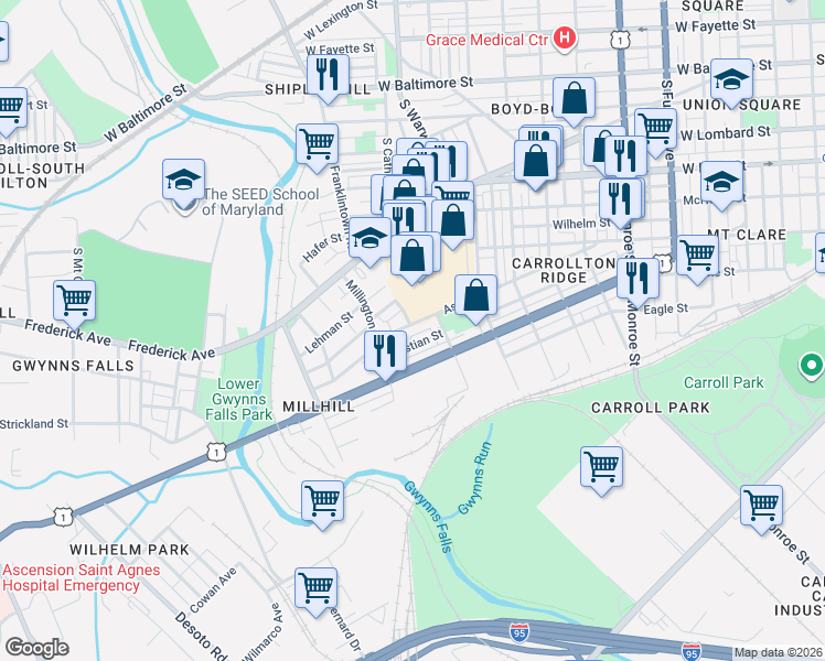 map of restaurants, bars, coffee shops, grocery stores, and more near 101 Independence Avenue Southeast in Washington