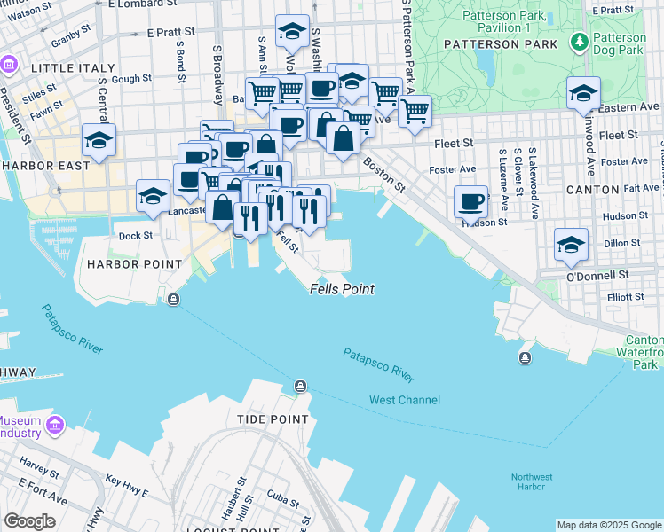 map of restaurants, bars, coffee shops, grocery stores, and more near 951 Fell Street in Baltimore